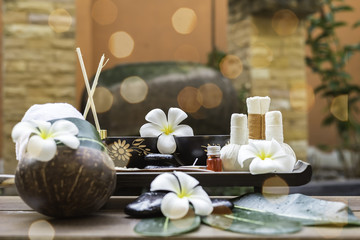 Thai Spa Treatments and massage on wooden white. Healthy Concept,relaxation,natural select and soft focus.