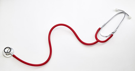 Red Curled Stethoscope on White