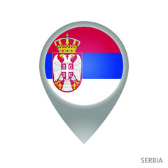 Map pointer with flag of Serbia. Gray abstract map icon. Vector Illustration.