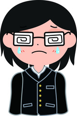 眼鏡をかけた学生　オタク風　泣く
