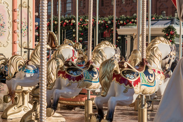 Fototapeta na wymiar Horses of carnival Merry-Go-Round.