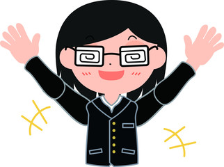 眼鏡をかけた学生　オタク風　喜ぶ