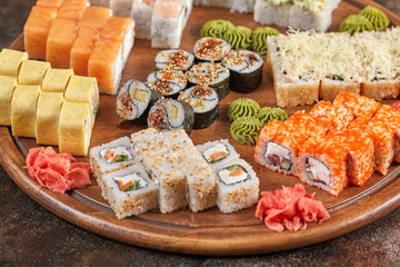 Big set of japanese food sushi maki rolls
