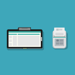 Flat tablet and mini printer with paper design vector illustration.New device technology concept.