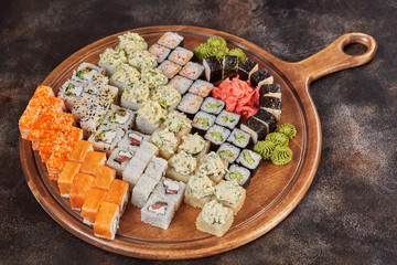 Big set of japanese food sushi maki rolls