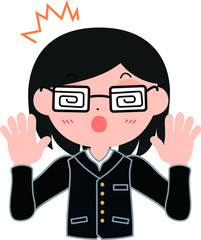 眼鏡をかけた学生　オタク風　驚く