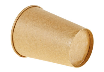 Brown paper cup on a white background