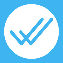 WhatsApp delivered message icon, two blue check sign vector, mobile application user interface element
