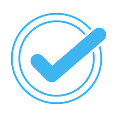 Blue delivered tick icon, ok icon, correct button.