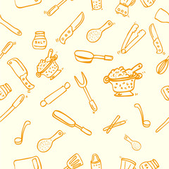 Hand Draw Sketch Seamless Background, Cook Ware, for wallpaper, backdrop, wrapping paper or other