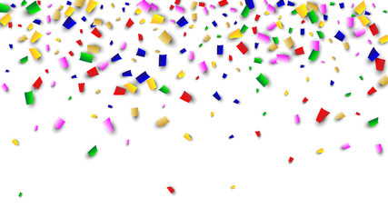Celebration Confetti Background. Many Falling Confetti for Your Design. Holiday Decoration Elements. Festive Vector Illustration
