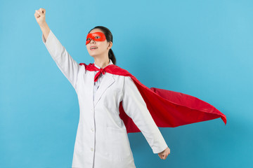 female clinic doctor with superhero clothing