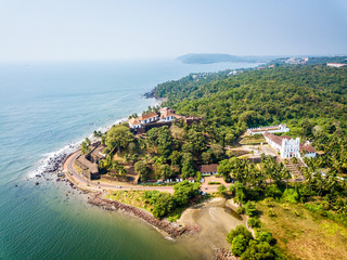 Aerial View of Reis Magos Church in Goa India - obrazy, fototapety, plakaty