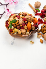 Fototapeta na wymiar Assortment of dry fruits and nuts