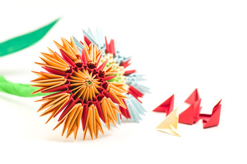 Fototapeta na wymiar modular origami flowers with modules isolated on white background
