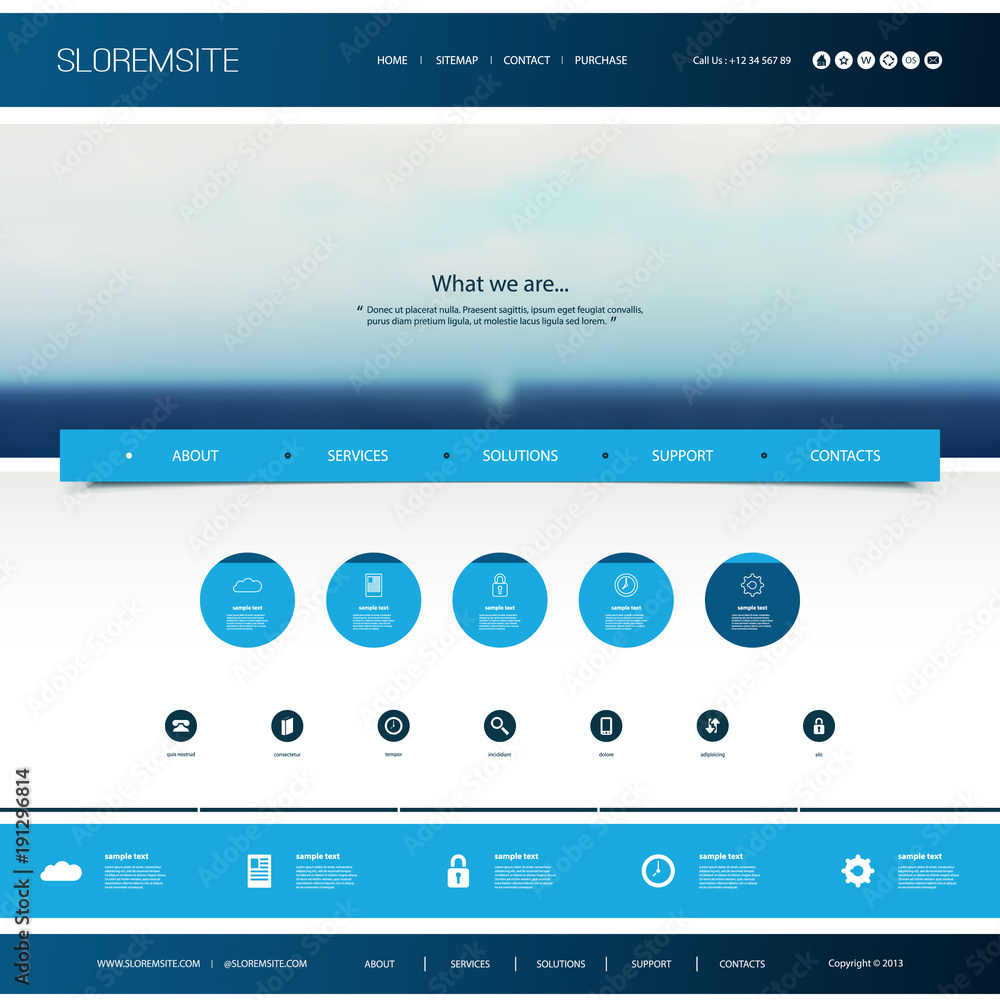 Poster website design template for your business with blurred ocean view image