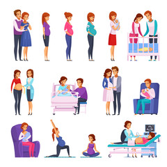 Fototapeta premium Pregnancy Newborn Cartoon Icons Set