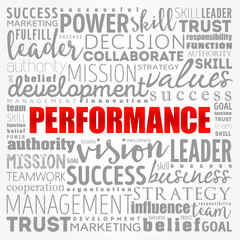 Performance word cloud collage, business concept background