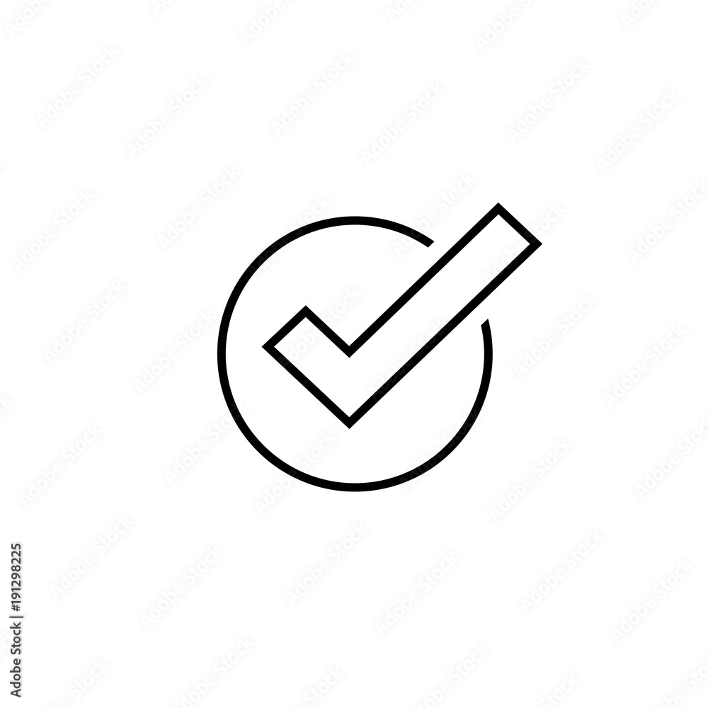 Poster tick icon vector symbol, line art outline checkmark isolated on white background, checked icon or co