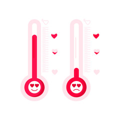 Valentines heart thermometer. Decorative heart background with lot of valentines hearts. Vector illustration.