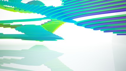 Abstract white and colored gradient parametric interiorwith window. 3D illustration and rendering.