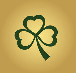 Icon of a green clover close-up on a gold gradient background. Clover for luck and wealth