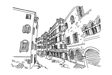 Vector sketch of scene in Venice with channel