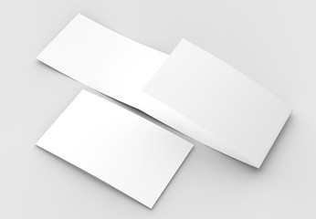 Template of blank three fold horizontal - landscape brochure mock up isolated on soft gray background. 3D illustrating.. 3D illustrating.