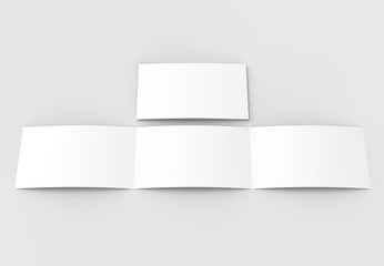 Template of blank three fold horizontal - landscape brochure mock up isolated on soft gray...