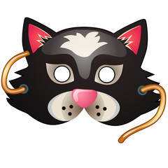 Cat mask with strings drawn in cartoon style. Carnival and masquerade accessories for children and adults. Vector illustration isolated on white background
