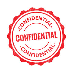 Confidential grunge retro red isolated stamp on white background