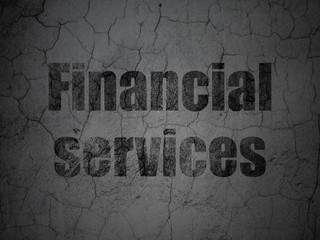 Currency concept: Black Financial Services on grunge textured concrete wall background