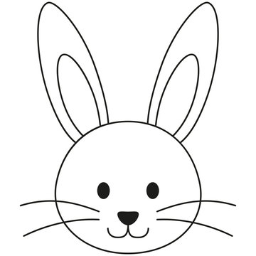 Line art black and white rabbit bunny face icon poster.