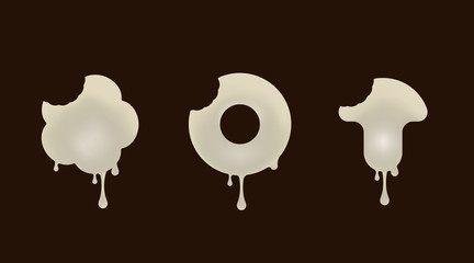 Set the white chocolate desserts. Flower, donut, mushroom Vector illustration