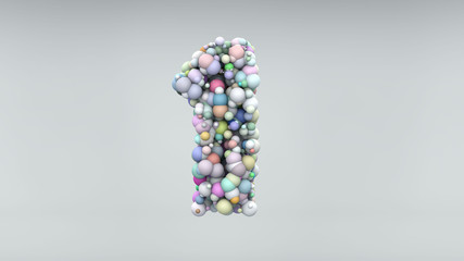 Number 1 made of plastic beads, purple bubbles, isolated on white, 3d render