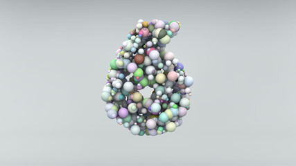 Number 6 made of plastic beads, purple bubbles, isolated on white, 3d render