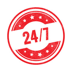 24 hours and 7 days Service grunge retro red isolated stamp on white background