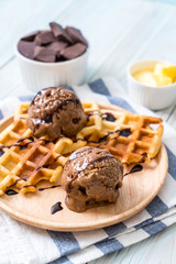 Fototapeta na wymiar chocolate ice-cream with waffle