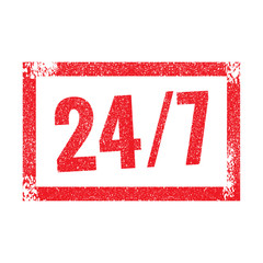 24 hours and 7 days Service grunge retro red isolated stamp on white background