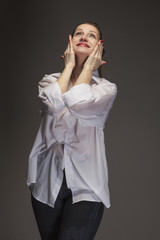 Portrait of a woman in a wet shirt