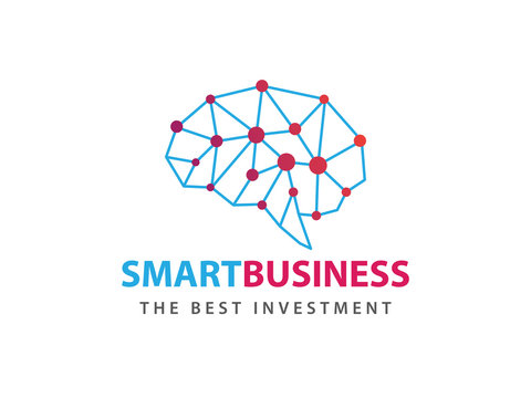 awesome line matrix smart blue with dot red vector logo design