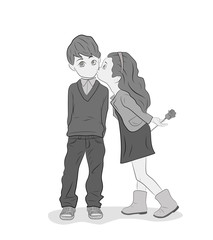 the girl kisses the boy on the cheek. Valentine's Day. vector illustration