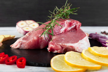 Raw pork meat with spice ingredient