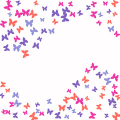 Spring Background with Colorful Butterflies. Simple Feminine Pattern for Card, Invitation, Print. Trendy Decoration with Beautiful Butterfly Silhouettes. Vector Background with Moth