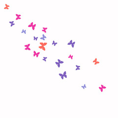 Spring Background with Colorful Butterflies. Simple Feminine Pattern for Card, Invitation, Print. Trendy Decoration with Beautiful Butterfly Silhouettes. Vector Background with Moth