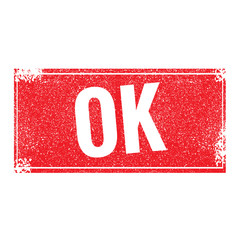 OK grunge retro red isolated stamp on white background