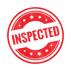 Inspected grunge retro red isolated stamp on white background