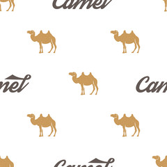 Camel pattern. Seamless background illustration with wild animal symbols, elements. Monochrome silhouette design. Stock vector seamless pattern isolated on white