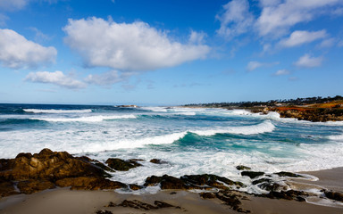 Wild Ocean waves along the California Coast near Monterey