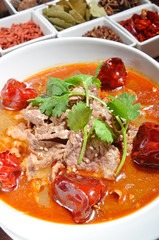 Chinese food sichuan cuisine ,  poached sliced beef hot chili oil